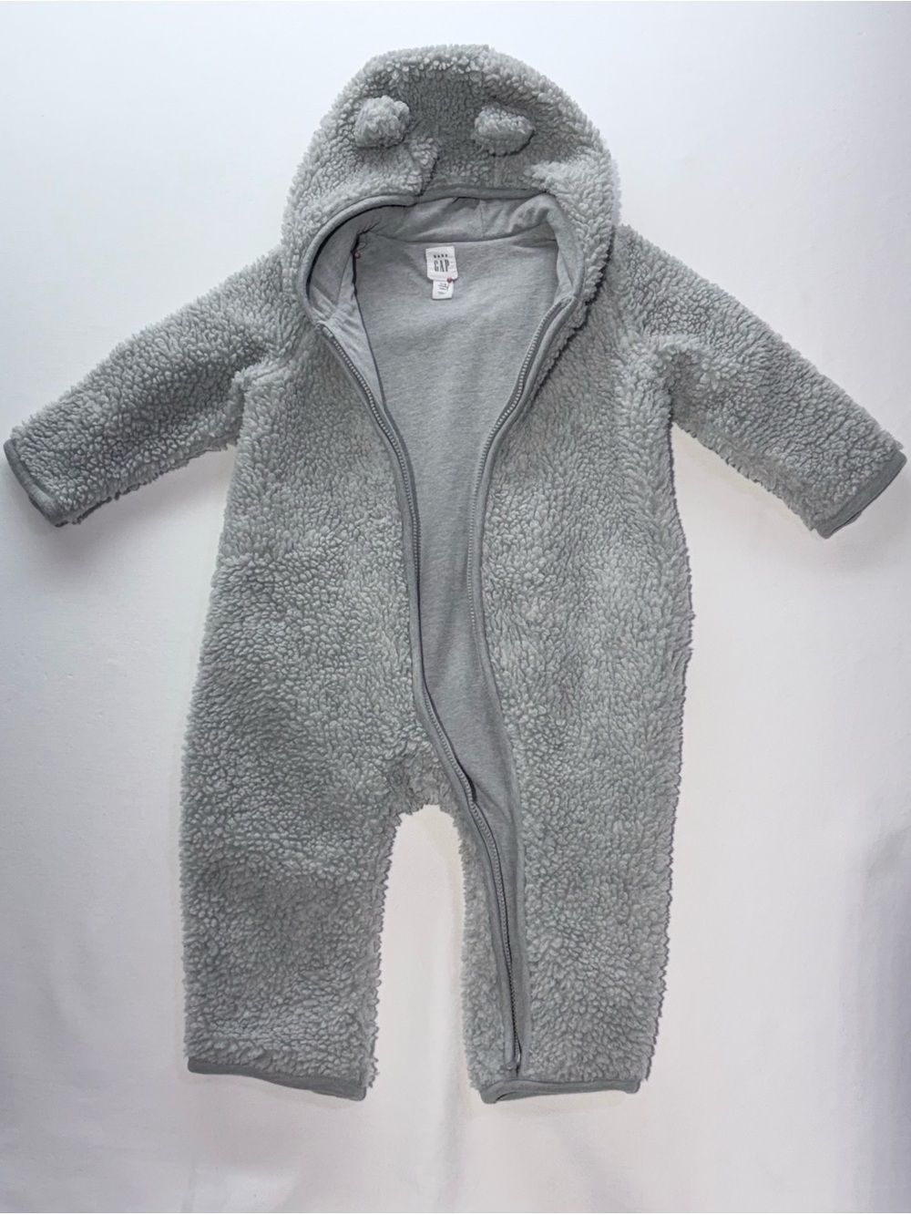 Cozy Grey Sherpa Baby GAP one-Piece Romper with Hood